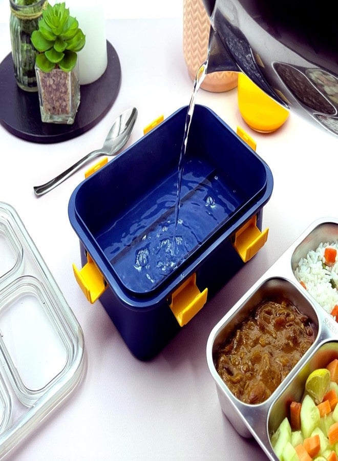 OLMARTT KITCHENWARE 3 Compartment Stainless Steel Lunch Box, Leakage Proof Lunch Box for School Kids and Adults Pack of 1 Blue,750ML - Image 5